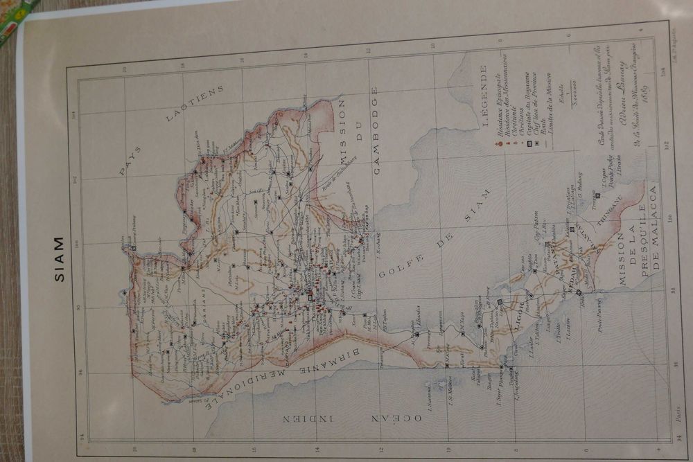 Reprodução impressa de Mapa da Tailandia - Siam 1889