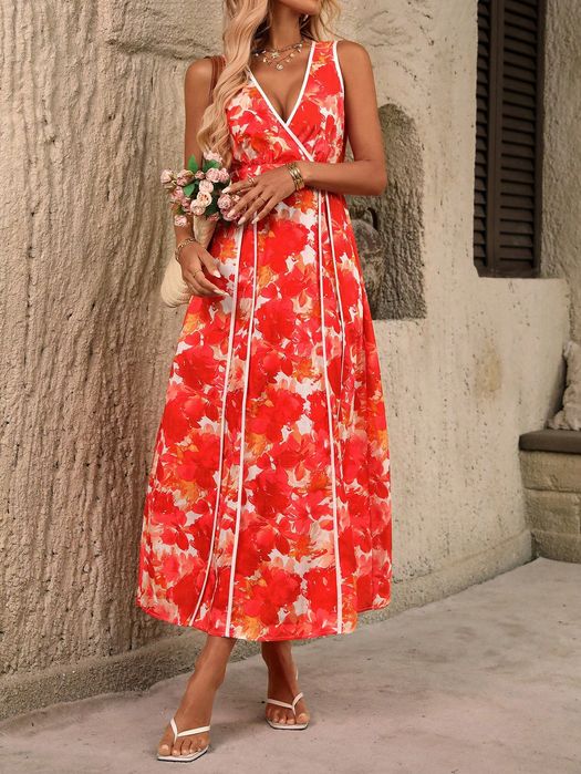 Sukienka Maxi Wakacyjna Rozkloszowana Boho W Kwiaty Casual Shein M 38