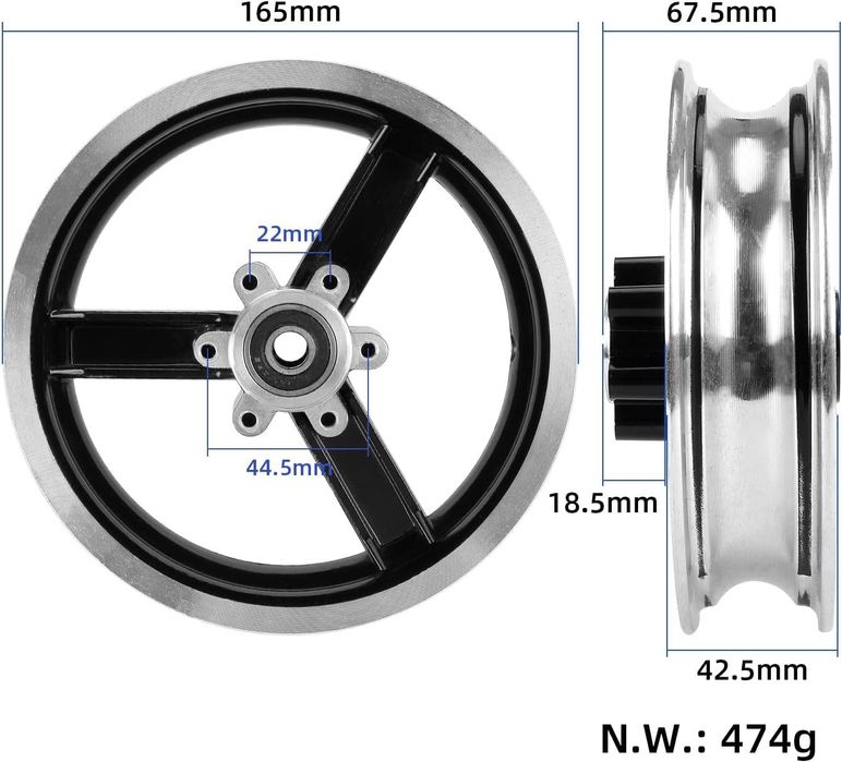 10 x 2.5 Piasta koła przedniego do skutera, obręcz hamulca tarczowego