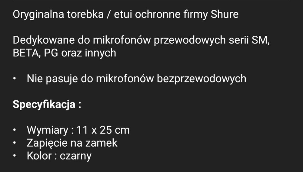 Oryginalne skórzane etui na mikrofon przewodowy SHURE SM, BETA, PG