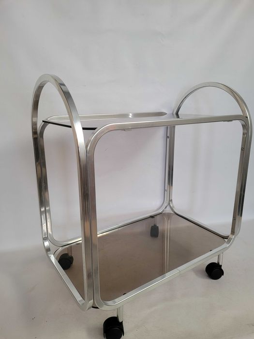 bauhaus stolik ALUMINIOWY dymione  szkło, lata 70