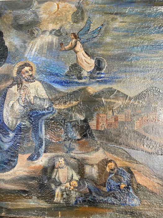 Barokowy obraz, sztuka naiwna, Jezus w Ogrodzie Oliwnym, z ok. 1840r.