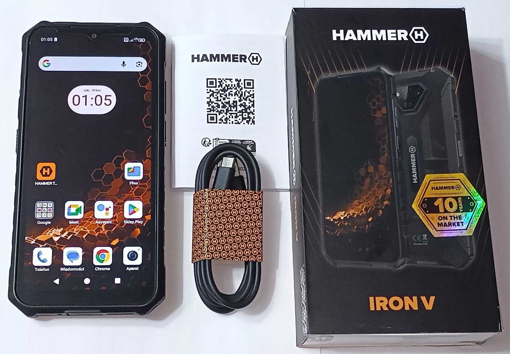 Hammer Iron V 6GB/64GB Android 14 z małą wadą zestaw bdb FOLIA