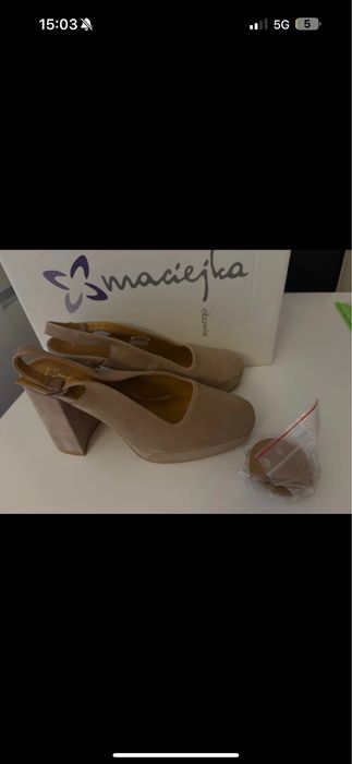 Sandały zamszowe na słupku Maciejka