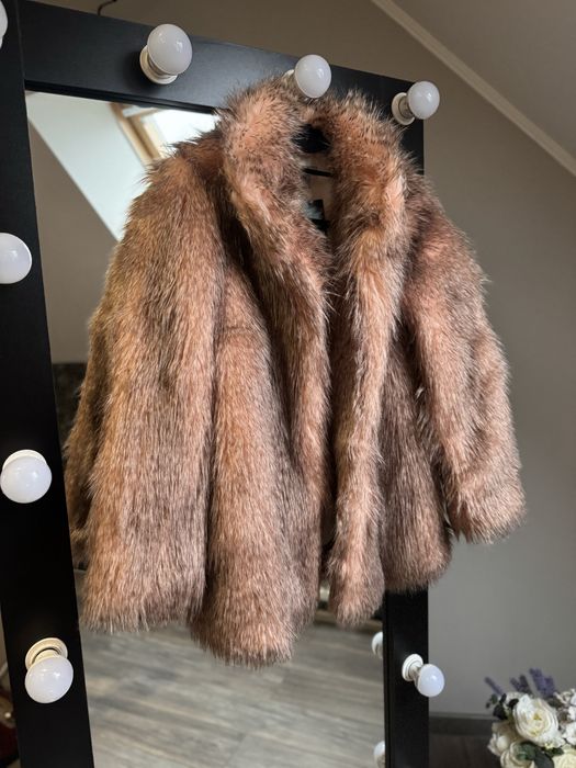 Шуба з еко хутра H&M розмір С-М,пудрова шуба,штучна шуба