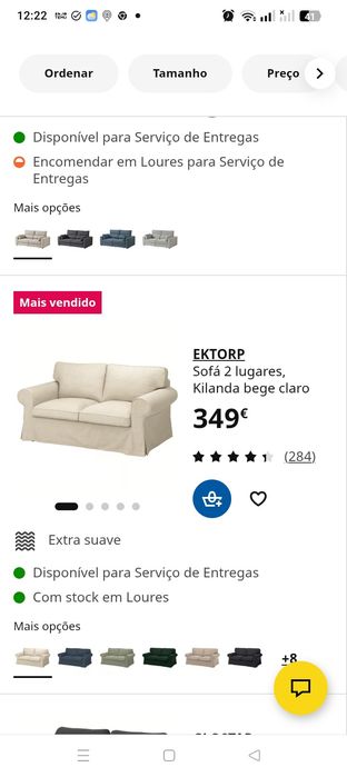 Sofá de dois lugares modelo Ektorp