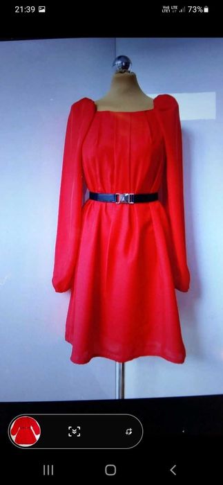 Sukienka z bufkami, a la vintage z paskiem, roz. S- Cubus