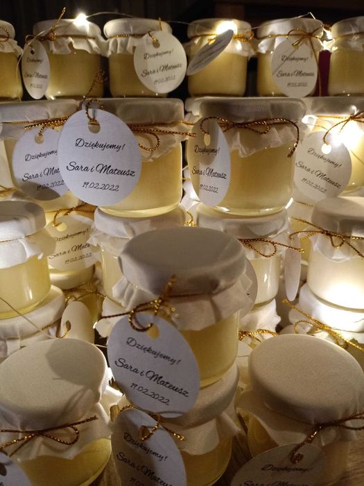 podziękowania dla gości dla klientów małe miodki miód z logo