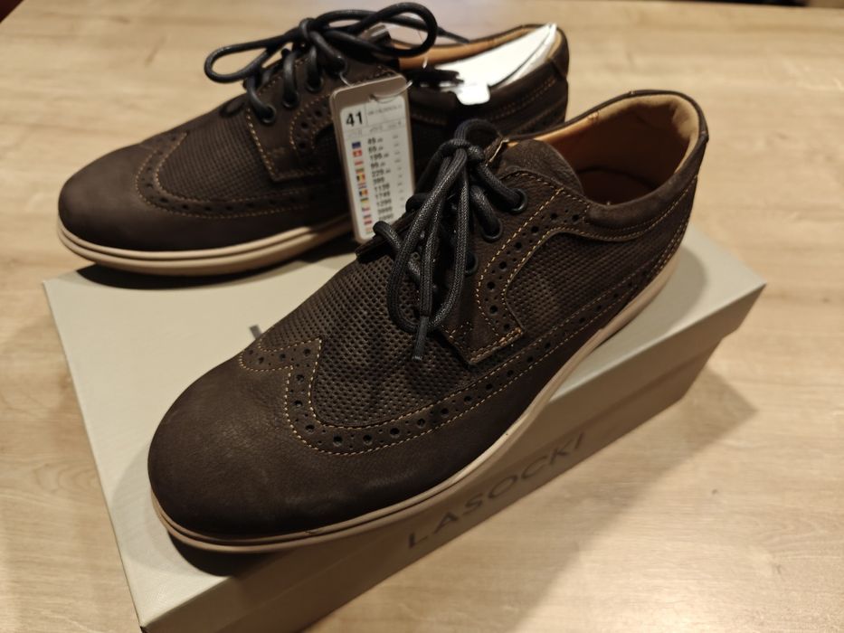 Buty męskie Lasocki półbuty trzewiki skórzane skóra naturalna brązowe