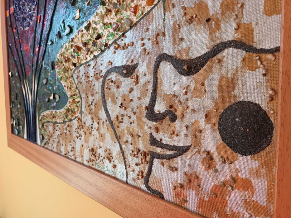 O Homem e a Terra. Tinta celulosa e sintética sobre platex, 105x77 cm