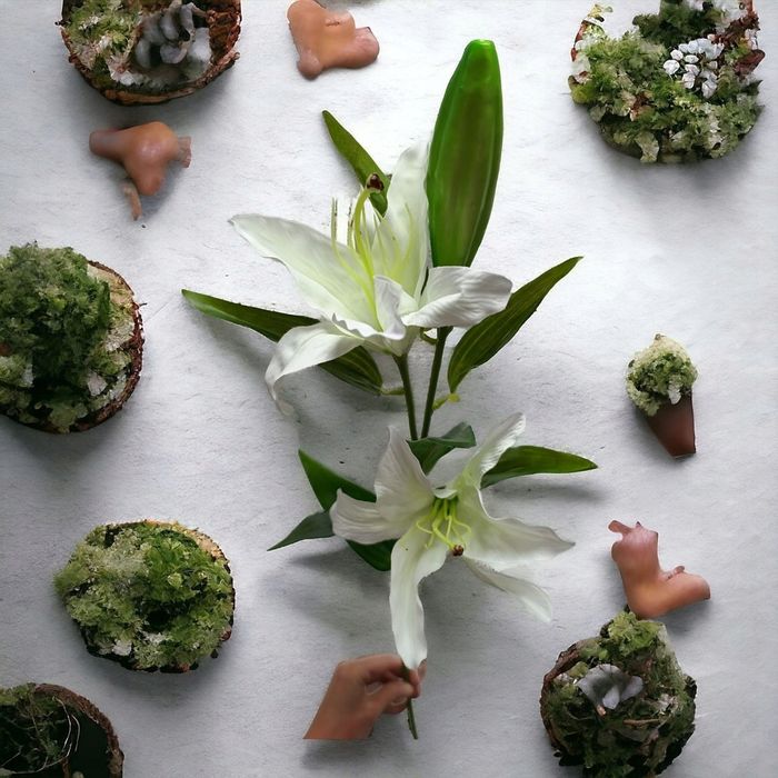 LILIA Gałązka Sztuczny Kwiat Bukiet kolor Biały 75cm jak Żywe