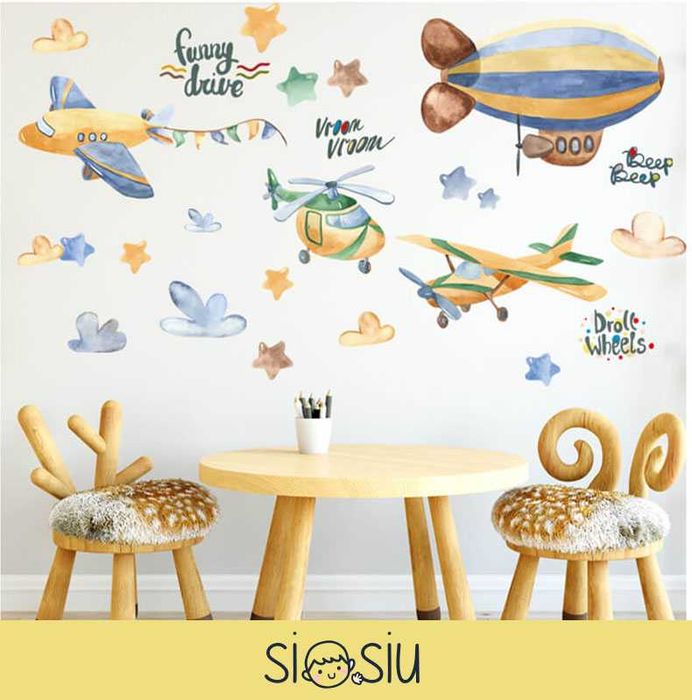 Naklejki na ścianę samoloty balon chmury