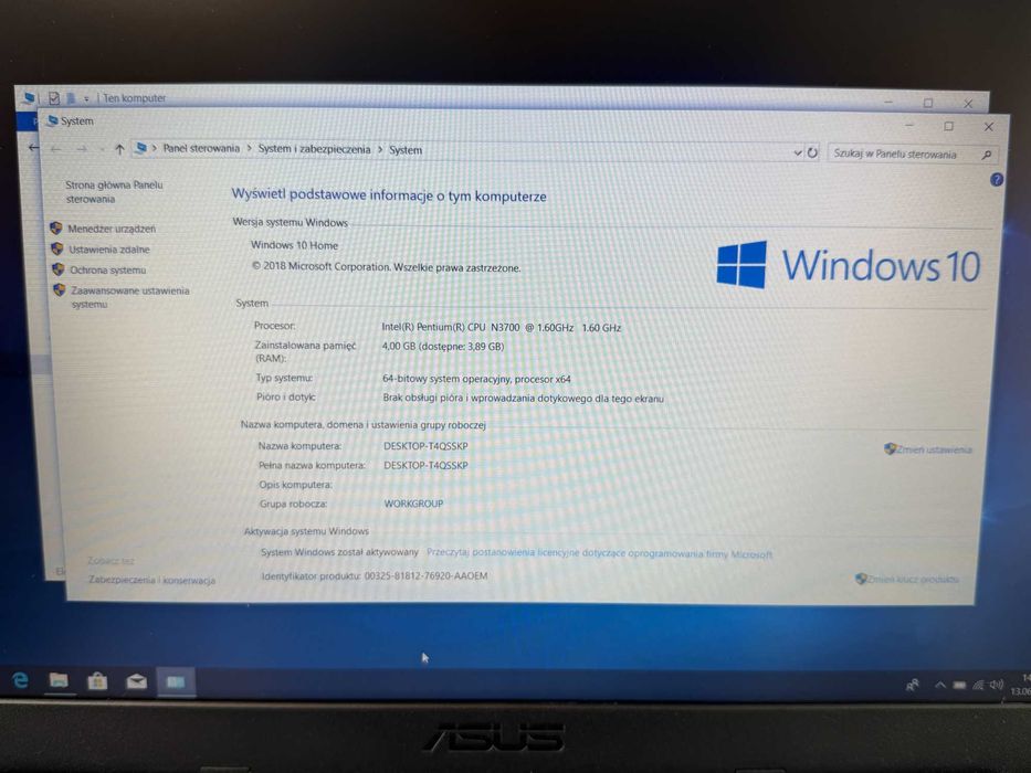 1340. Laptop ASUS 15 cali. Dysk SSD, INTEL 4 RDZENIE 2.40GHz, Win. 10