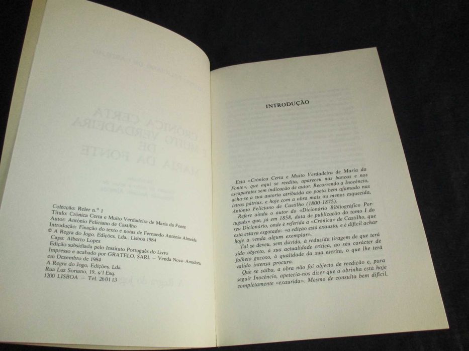 Livro Crónica Certa e muito Verdadeira de Maria da Fonte