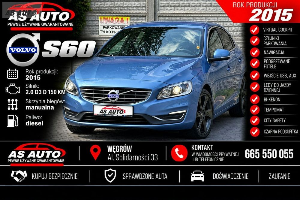 Volvo S60 2,0D3 150KM Lift/Ledy/Navi/Xenony/Pod.Fotele/PDC/Serwisowany/Alu18