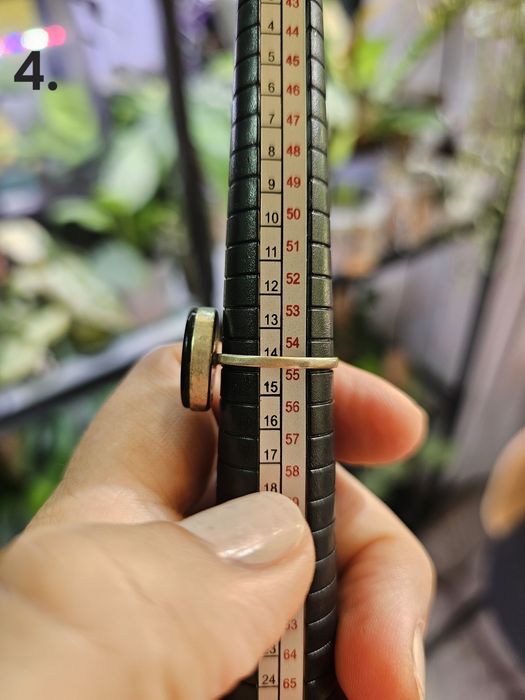 Stary srebrny pierścionek z onyksem, PRL