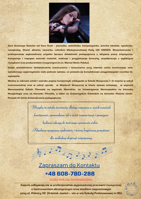 Pracownia Artystyczna Sary Svati - fortepian (pianino), śpiew