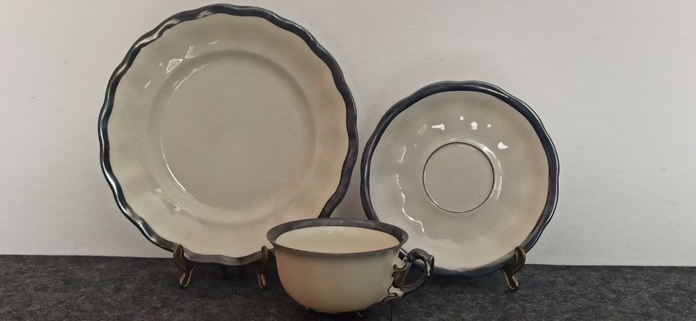 Porcelana Śląska Koenigszelt TRIO Charlotte zdobione Srebrem