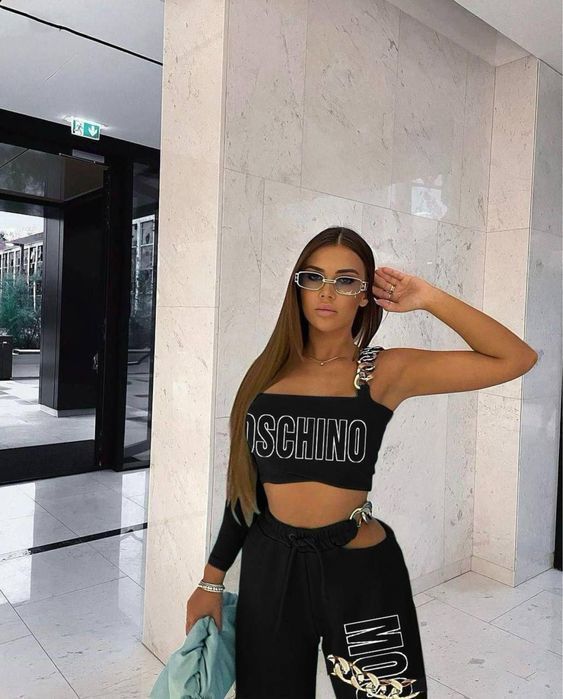 МЕГА СКИДКА -60%! Женский спортивный костюм Moschino черный топ штаны