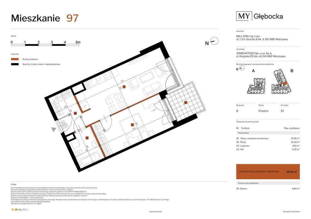 2-pokojowe mieszkanie 45m2 + balkon Bezpośrednio