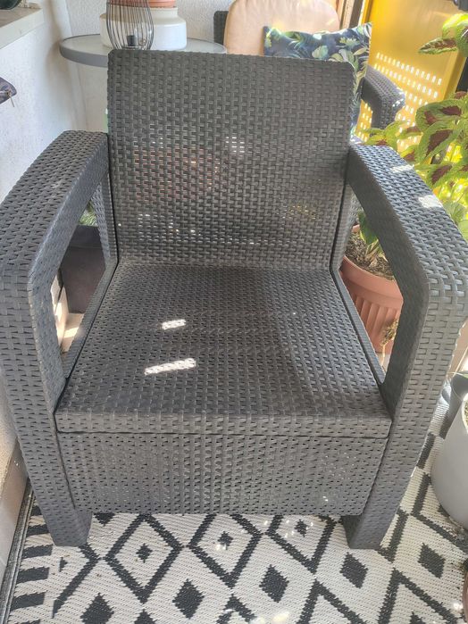 Fotel ogród taras balkon technorattan ciemnoszary grafitowy z poduszkami 2 szt.