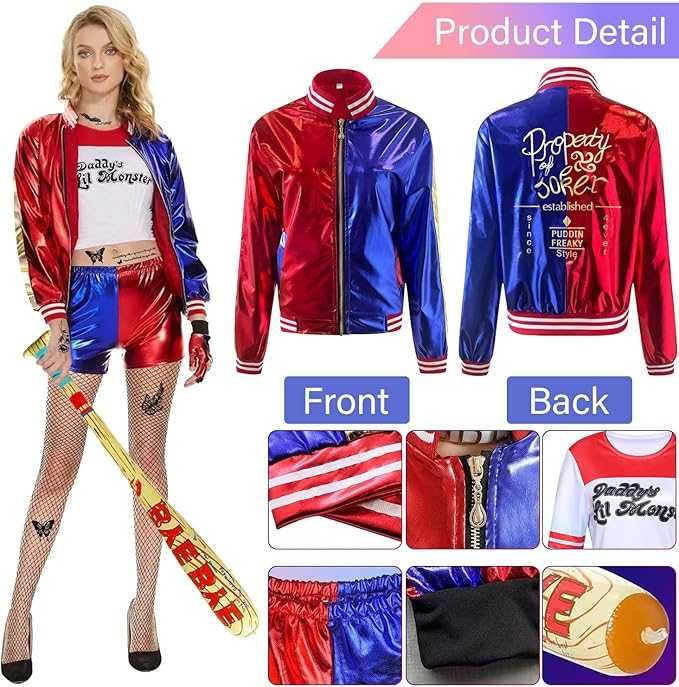 Kostium Harley Quinn Suicide Squad Karnawał Cosplay Zestaw 8 element M