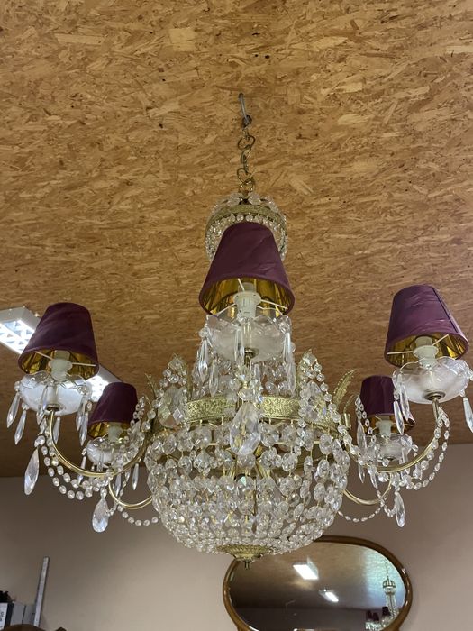 Przepiekny Żyrandol (dostepne 2) Kryształowy Mosiężny Kinkiety Cudo