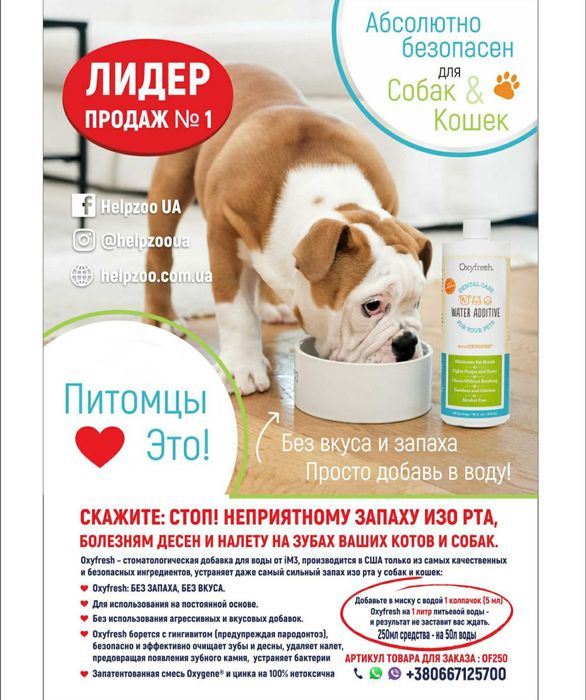 Зубная паста добавка для воды для собак и кошек Америка