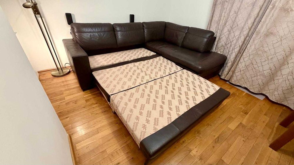 Duży narożnik skórzany z funkcją spania – 260 × 185 cm