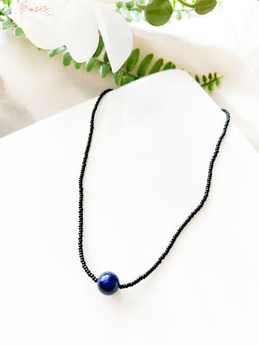 Naszyjnik lapis lazuli kamienie naturalne stal chirurgiczna