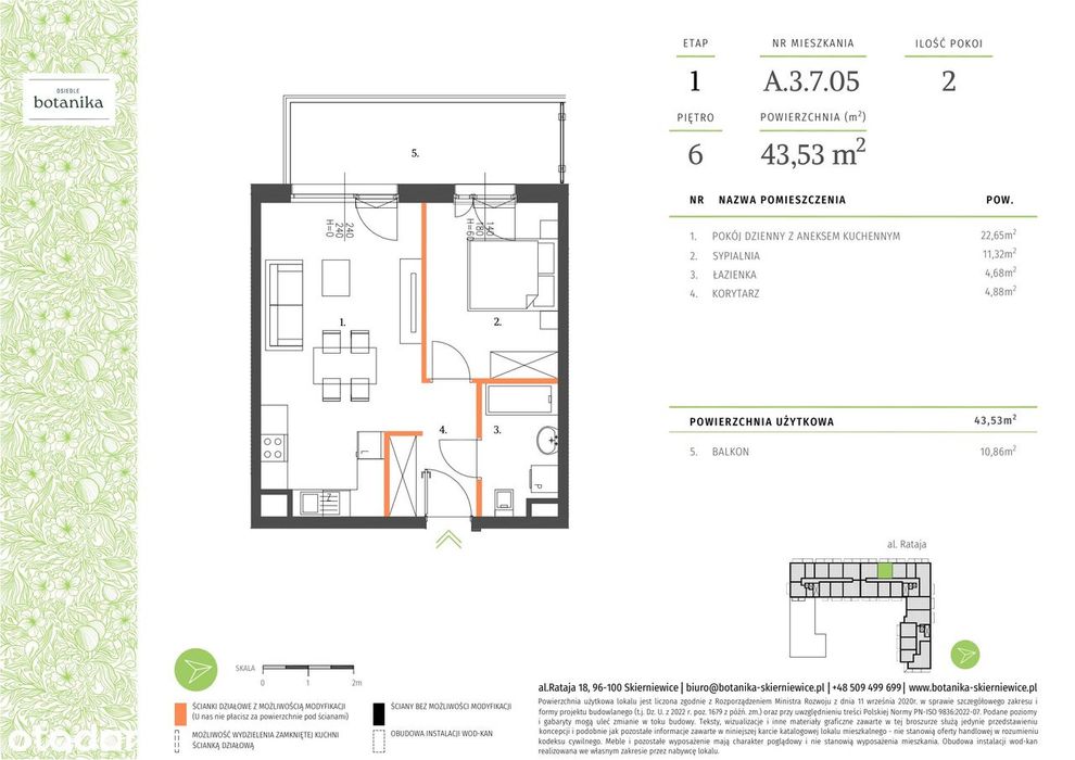 2-pokojowe mieszkanie 43m2 + balkon