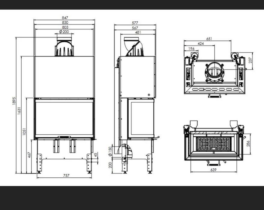 Kominek Hitze kratki defro  TRINITY 80x35x53.Gilotyna z zabudowa