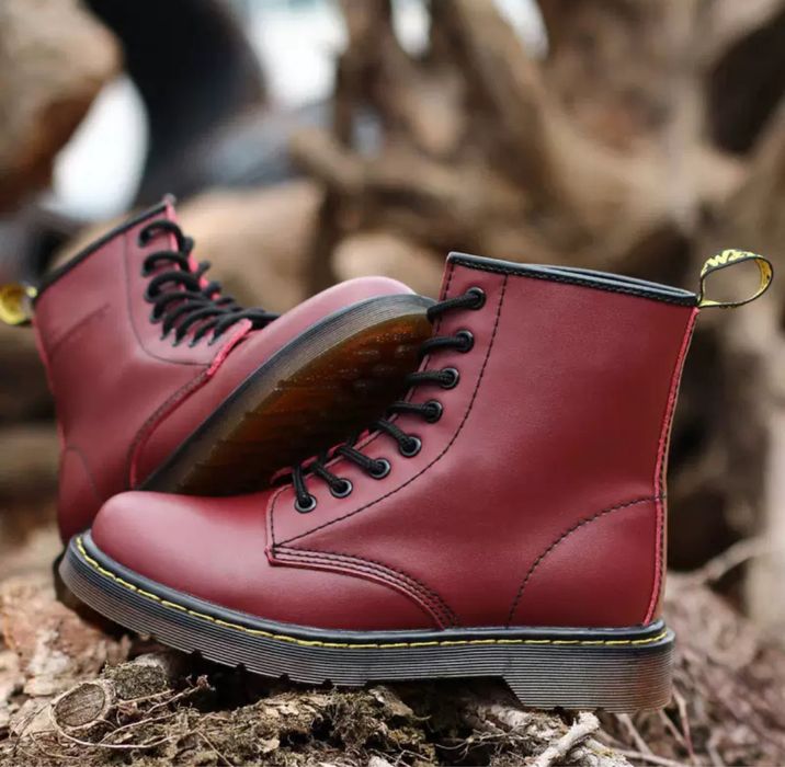 Glany traperki martensy timberki botki czerwone wino workery