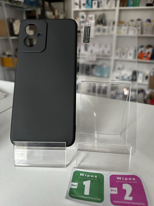 Szkło hartowane i etui silikonowe czarne do MOTOROLA G55