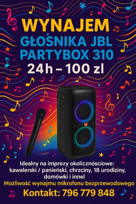 Wynajem Głosnika JBL PartyBOX 310 Kawalerski Panieński 18-tki, karaoke
