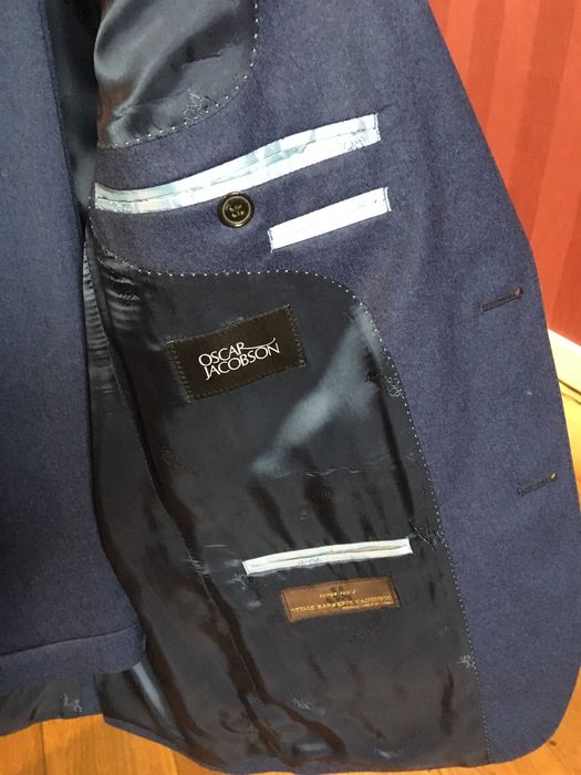 Garnitur Oscar Jacobson, r.46,granatowy,wełna Vitale Barberis 120,nowy