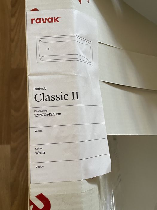 Ванна акрилова  RAVAK CLASSIC II 120X70 Нова