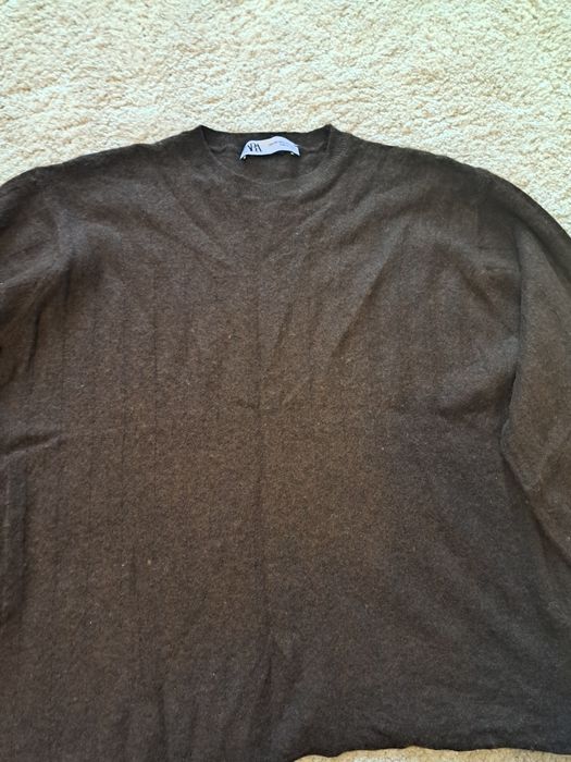 Czekoladowy brązowy sweter Zara S/XS wełna 30% szerokie rękawy