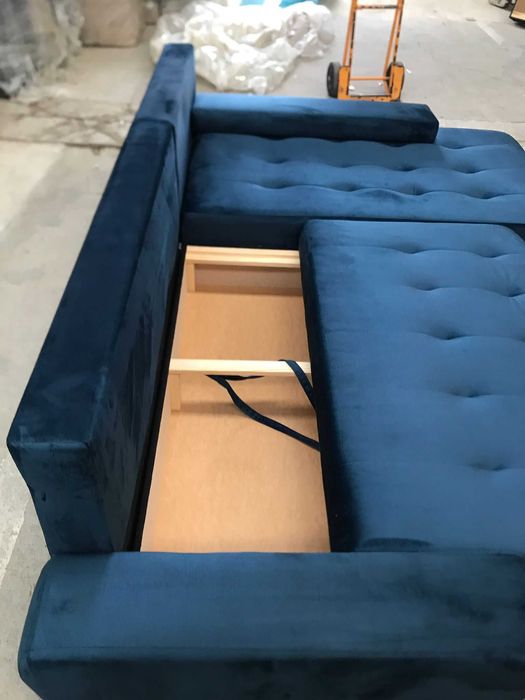 Piękny prawy narożnik z funkcją spania i pojemnikiem na posciel 265cm