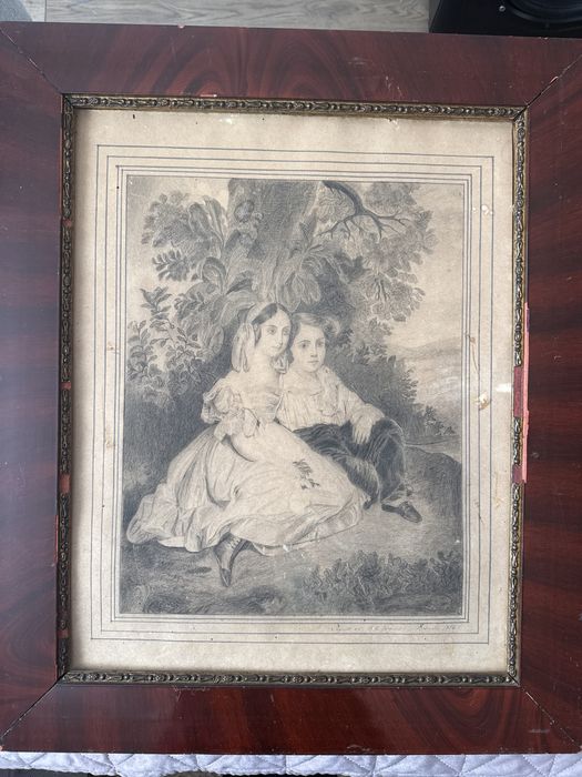 Litografia w pieknej ramie mahoniu