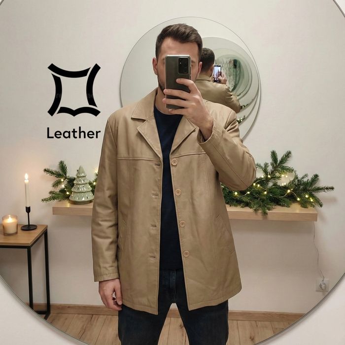 Skórzana piaskowa kurtka męska Umberto Rosetti – 100% Skóra Naturalna