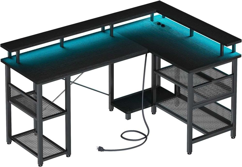 Mesa de gaming de canto [2 tamanhos] USB, tomadas e armazenamento NOVO
