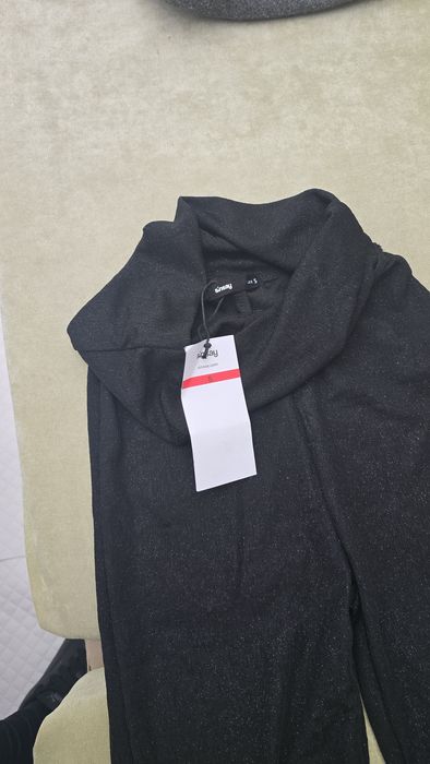 Spodnie eleganckie imprezowe poszerzona nogawka, brokat, dzwony, flare
