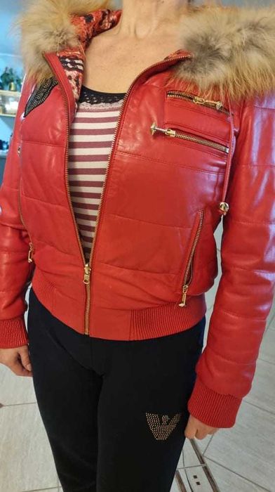 Kurtka z naturalnej skóry -Unikatowa czerwona