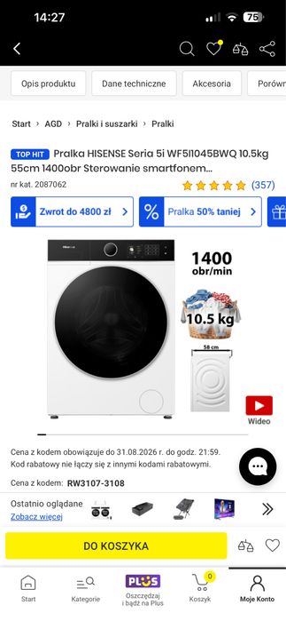Pralka hisense model WF5I1045BWQ