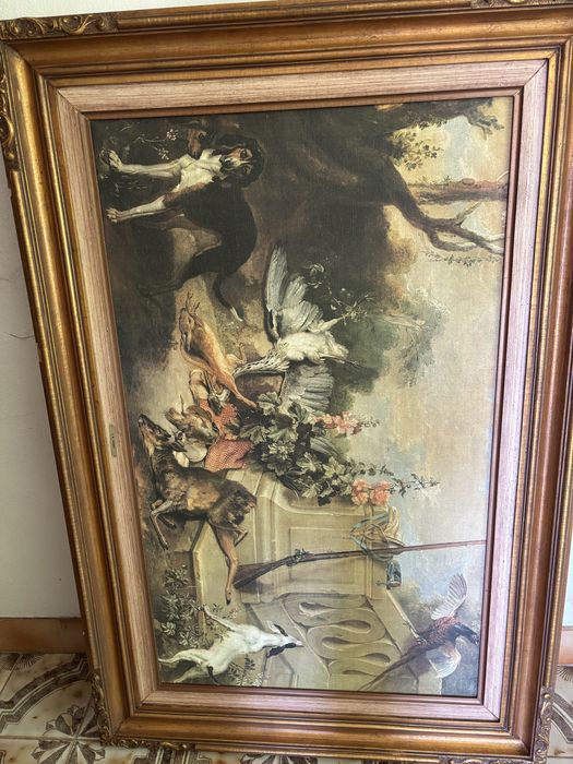 Quadro decorativo com motivos de caça em tela