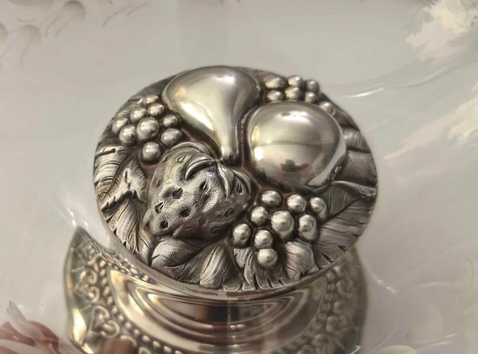 Centro de mesa / Fruteiro Cristal e prata 925 Topazio , assinado !