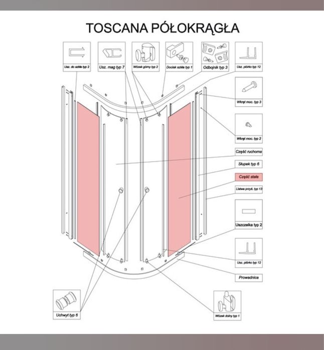 Szyba do prysznica, część stała
