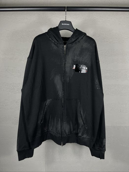Зип худи BALENCIAGA оверсайз унисекс черное на замке кофта с капюшоном