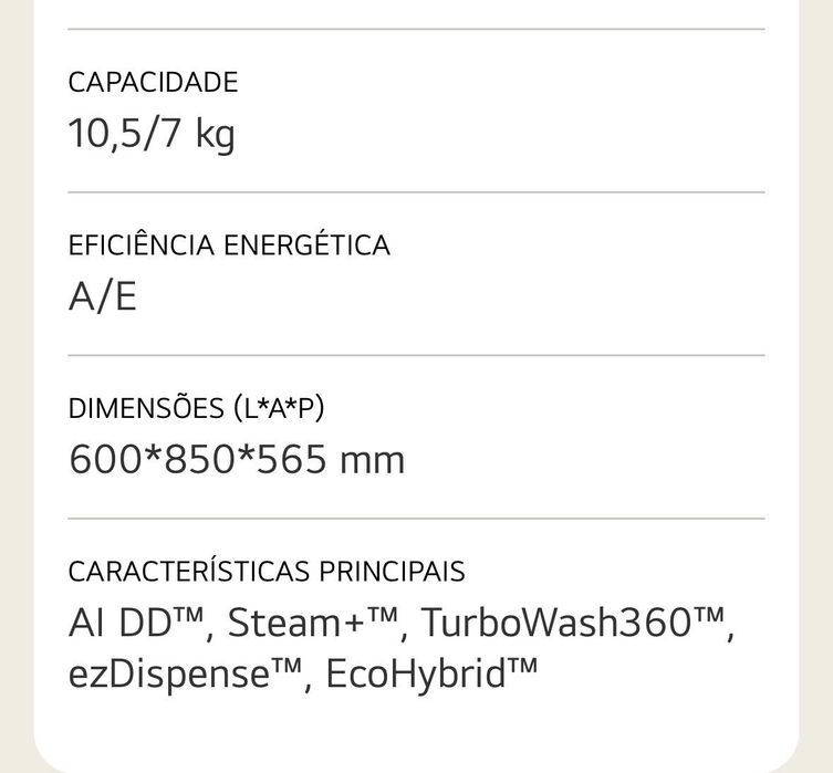 Máquina de lavar e secar LG ThinQ na cor preto